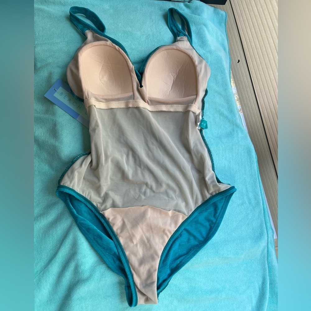 So Flattering! Beach Bay Wrap Top, Gold Metal Circle Grommet-Teal 1 pc Swim Suit - Picture 9 of 16
